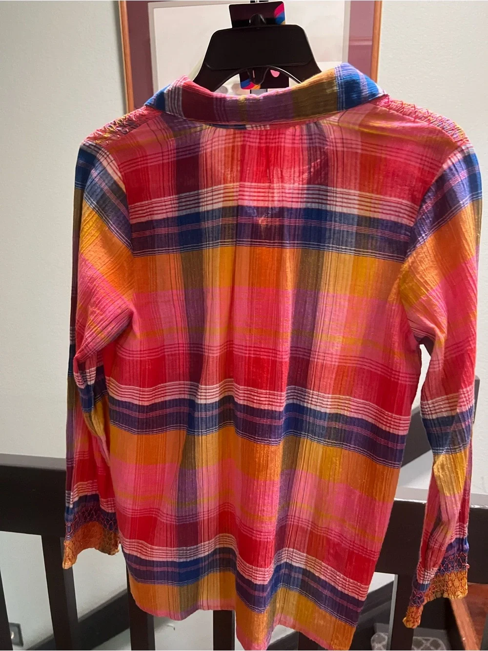 Soft Surroundings Multicolor Plaid Button-Down Shirt - Pink, Yellow & Blue #349